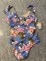Blue Floral One Piece Swimsuit Kona sol size large nwt