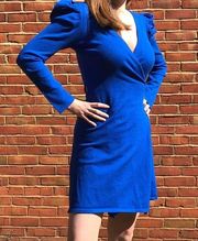 Royal Blue 4SI3NNA  Knit Long Puff Sleeve Puff Wrap Dress