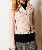 Anthropologie Elevenses Pink Genuine Leather Motor Jacket XS