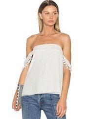 Cami NYC 100% Silk White Carly Pom Pom Off Shoulder Tank Women’s XS