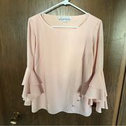 Badgley Mischka Studio Line Peachy Pink Color Top Ruffled Sleeve