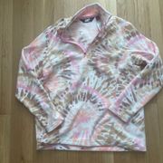 LANDS END Tie Dye Pink Half Zip Fleece Pullover XL