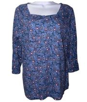 Laura Scott Blue Floral Square Neck Long Sleeve blouse women’s size large