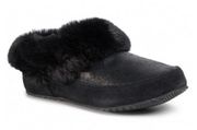 Sorel Go Coffee Run Slipper Black Suede Metallic Top Faux Fur Size 7