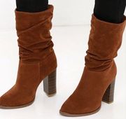 Tan Suede High Heel Mid Calf boots