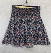 Cabi Women's Skirt Pull On Blue Floral Smocked Waist Size Medium Pleated Lined