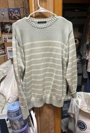 cream and blue sweater