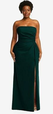 NWOT After Six Strapless Pleated Faux Wrap Trumpet Gown in Evergreen, size 2
