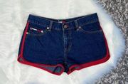 3/$35 ✨ Tommy Jeans Red Trim Dark Wash Denim Shorts