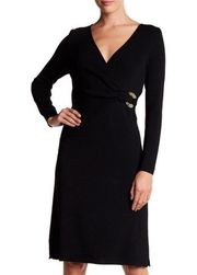 Vertigo Paris Black Knit Long Sleeve Silver Embellished V Neck Dress