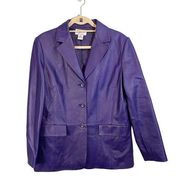 Pendleton Women's Purple Notch Collar Button Long Sleeve Leather Jacket Large