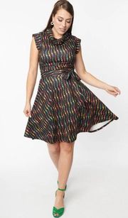 NWT  Black & Rainbow Dots Fit and Flare Dress | SMALL |