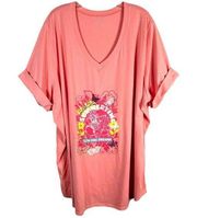 Woman Within Plus Size 3X Top 30W 32W Pink Butterfly Graphic Short Sleeve 1281