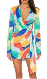 We Wore What | Colorful Abstract Print Wrap Style Mini Dress Size Medium