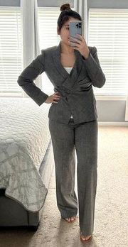 Asymmetrical Micro Herringbone Wool Blend Pant Suit Set 6,8