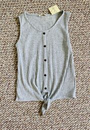 NWT  faux button down gray tie front tank top