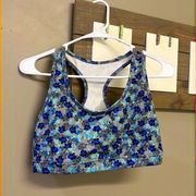 GapFit Pullover Blue and Gray Floral Pull-Over Sports Bra- Large
