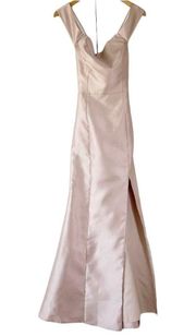 Alfred Sung NWT D751 Off Shoulder Cross Back Satin Twill Gown, Cameo Pink Size 0