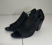 Eileen Fisher Black Suede Peep Toe Heeled Sandal Size 11