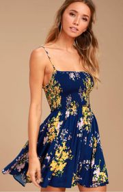 Lulu's Fairytale Bliss Navy Blue Floral Print Skater Dress