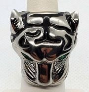 Silver, Black, & Green Tiger Head Ring
