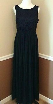 NWT Alythea Black Crochet Lace Bodice Boho Modcloth Maxi Dress Small