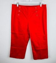 New York & Company Red Panel Button Front Cuffed Cropped Pants 10