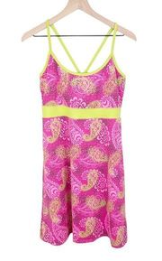 Soybu Recycled Polyester Tank Dress Pink Green Paisley Print Women's Size Large