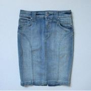 7 For All Mankind High Waisted Slim Illusion Faded Blue Denim Pencil SKirt 24