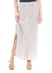 St. Tropez West 100% Linen Maxi Button Front Pockets Striped Skirt T123 Medium