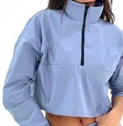 WeWoreWhat Cropped Nylon Mock Neck 1/4 Zip Pullover dusty blue size small new