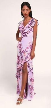 NWT Lulus Sammi Floral Ruffle Surplice Maxi Dress in Lavender sz M