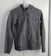 Nautica Women Grey and Blue Hoodie with Full Zip XS