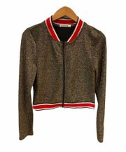 Retro Heart Hips Gold Shimmer Metallic Bomber Varsity Jacket L