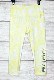 Bebe Lemon Swirl Pocket Capri Leggings Size Small Yellow Workout Athletic