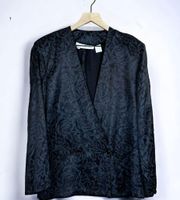 Vintage 80s 90s Cristina Black Floral Blazer & Skirt Suit Set Separates Size 11