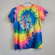 Rick and Morty Adult Swim Bright Rainbow Tie Dye Swirl Graphic T-shirt Sz Medium