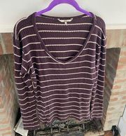 BKE  Purple Cream Thermal Waffle Knit Long Sleeve Shirt V Neck size XL