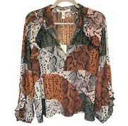 Hutch NWT Snakeskin Print Long Sleeve Blouse - size Large