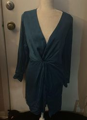 Turquoise Satin Twist Front Mini Dress Size S