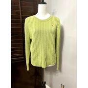 Duck Head Womens Pullover Sweater Green Long Sleeve Jewel Neck Cable Knit M