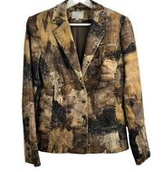 Alberto Makali Brown Neutral Printed 3 Snap Jacket Blazer Stretch Women's Size 6