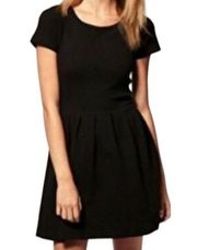 Ganni Fit and Flare Skater Textured Mini Dress Black