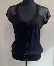 Kenneth Cole short sleeve black sweater button front size S