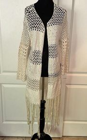 NWT CHELSEA & VIOLET CREAM BOHO KNIT FRINGE CARDIGAN