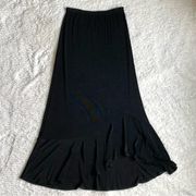 Chicos Travelers Asymmetric High Low Flare Maxi Skirt Sz 1 M 8 Black Slinky