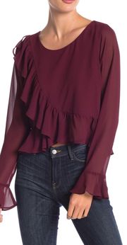 Burgundy Large Violet Ruffle Blouse