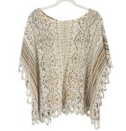 FREE PEOPLE Womens Wool Silk Linen Blend Knit Casablanca Poncho Sweater Size S
