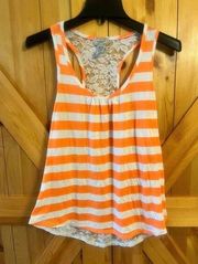 Eyelash Couture Orange & White Tank Top With Lace Size Large