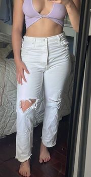 White Straight Legged Ripped Jeans